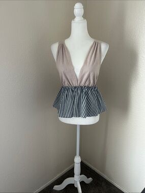 Free People Taupe and Black Striped Peplum Tank